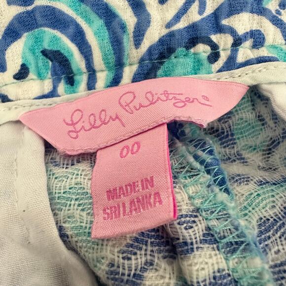 Lilly Pulitzer Womens Adie Chasing Tail Fish Side Zip 100% Cotton Blue Shorts 00 - Picture 7 of 9